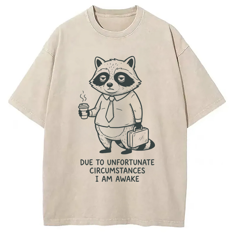 Modecanvas Grumpy Raccoon Morning DTG Printing Washed T-Shirt