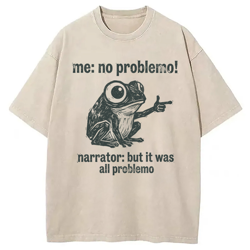 Modecanvas No Problemo Funny Frog Meme DTG Printing Washed T-Shirt