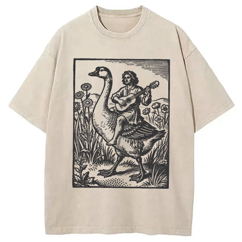 Modecanvas Medieval Bard Goose DTG Printing Washed T-Shirt