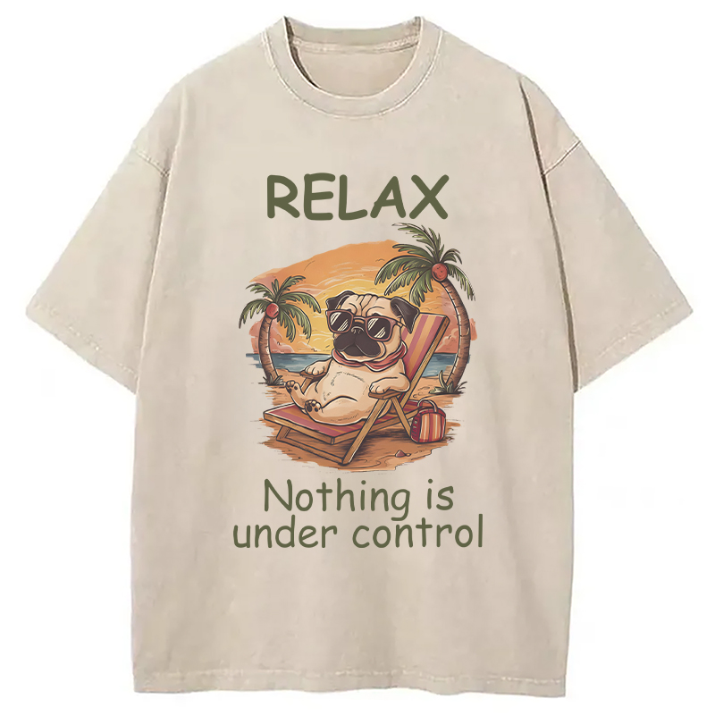 Modecanvas Nothing Is Under Control Pug DTG Printing Washed T-Shirt