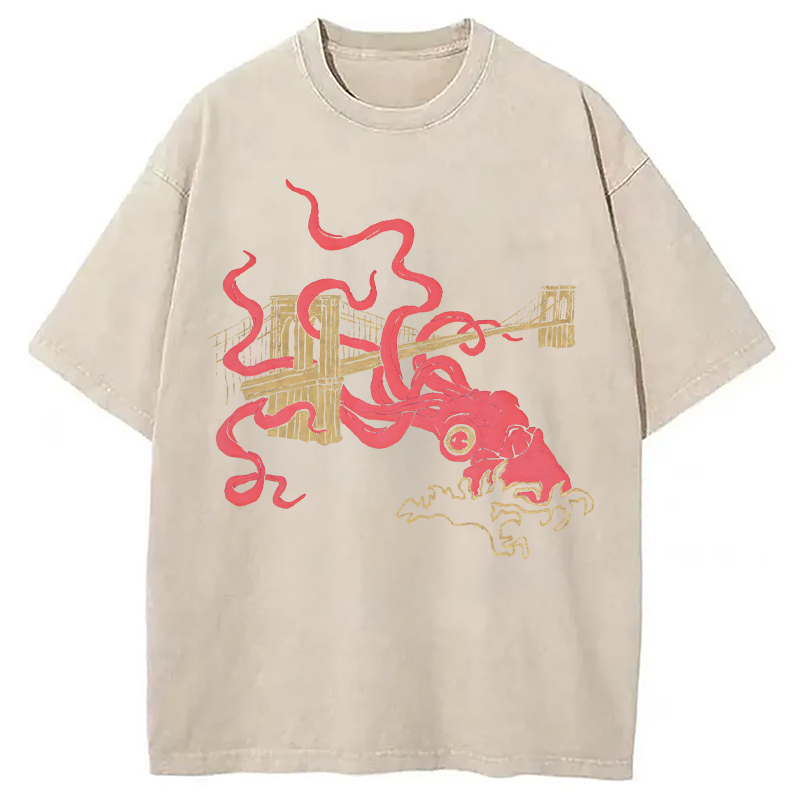 Modecanvas Squid Attack DTG Printing Washed T-Shirt