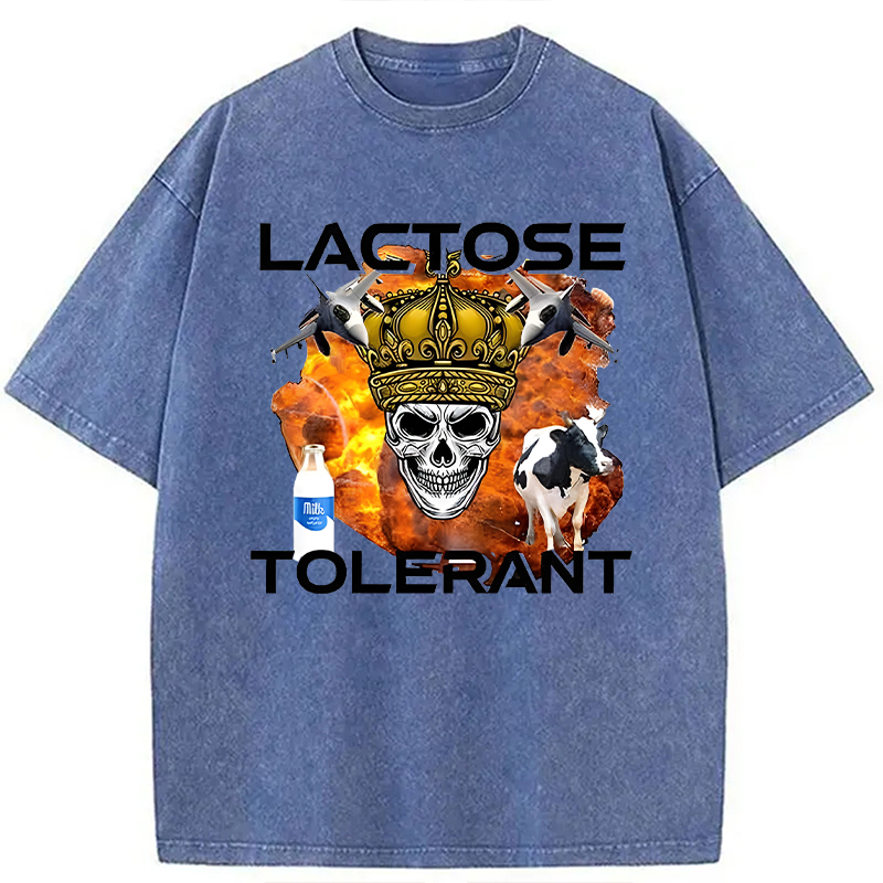 Modecanvas Lactose Tolerant Milk Funny Meme DTG Printing Washed T-Shirt