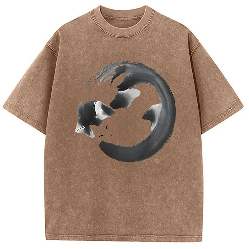 Modecanvas Inkpainting Cat Zen Enso DTG Printing Washed T-Shirt