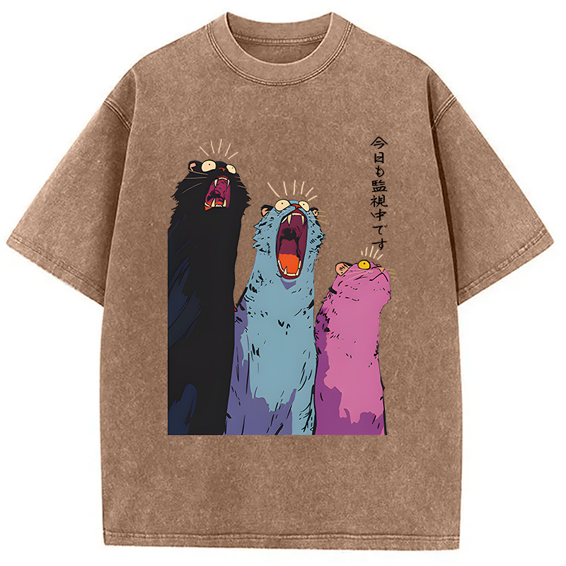 Modecanvas Howling Cat DTG Printing Washed T-Shirt