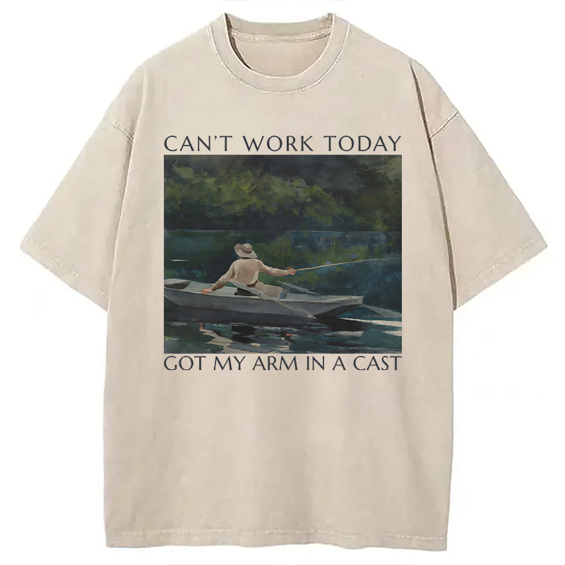 Modecanvas Funny Fishing Painting DTG Printing Washed T-Shirt