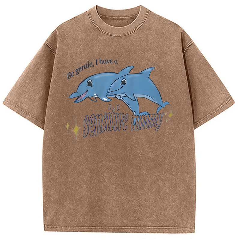 Modecanvas Be Gentle I Have A Sensitive Tummy DTG Printing Washed T-Shirt