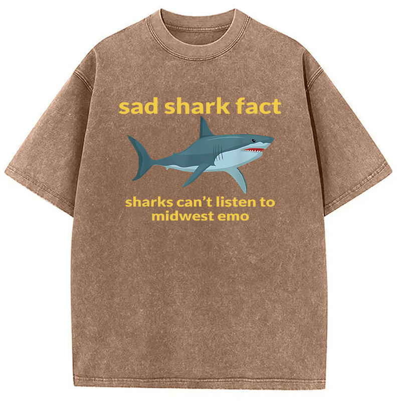 Modecanvas Sad Shark Fact DTG Printing Washed T-Shirt