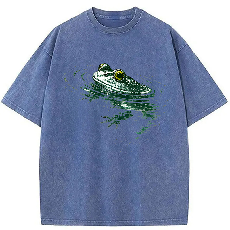 Modecanvas Frog Swimming DTG Printing Washed T-Shirt