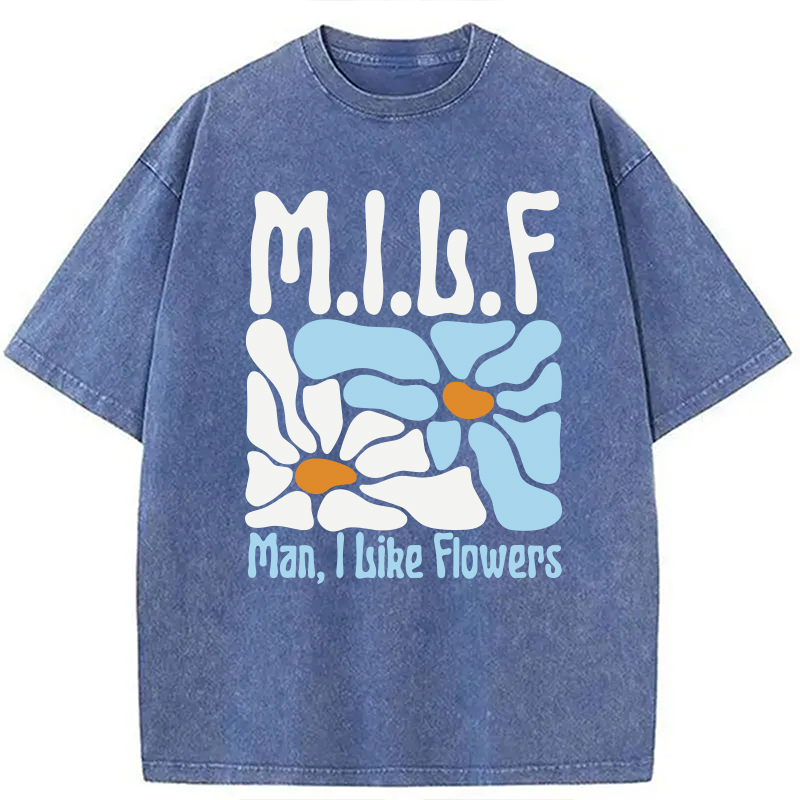 Modecanvas Man I Like Flowers DTG Printing Washed T-Shirt