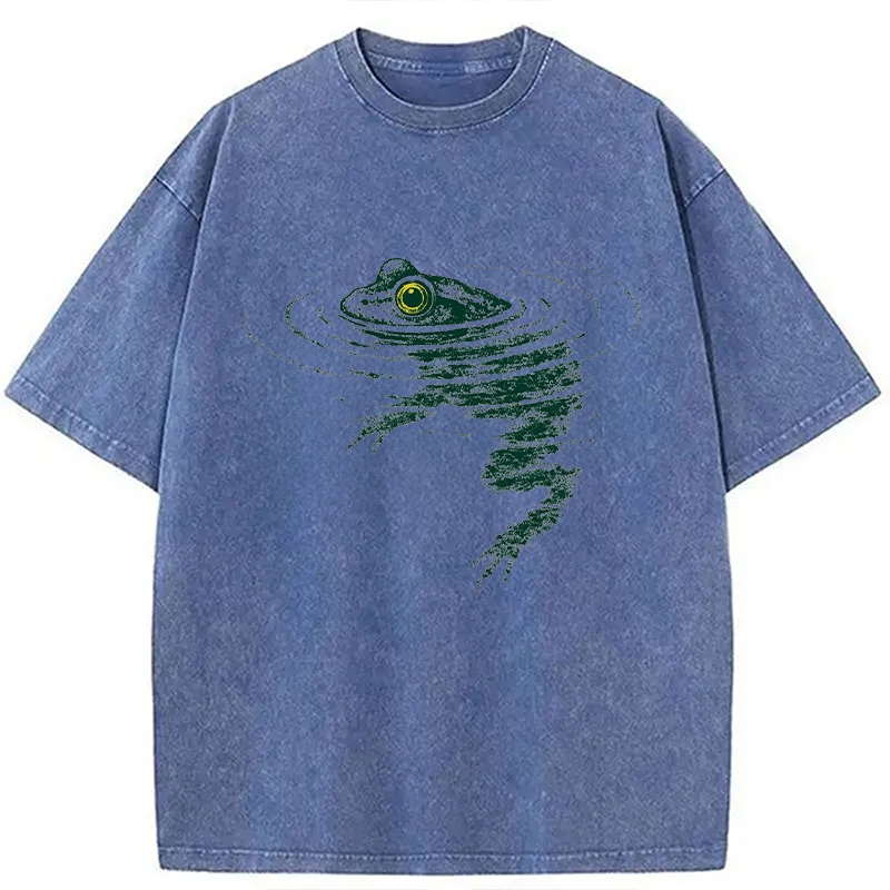 Modecanvas Frog Swimming Under Water DTG Printing Washed T-Shirt