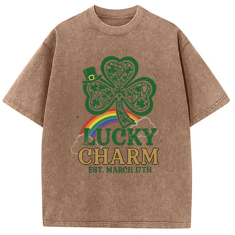 Modecanvas Lucky Charm Clover Rainbow DTG Printing Washed T-Shirt