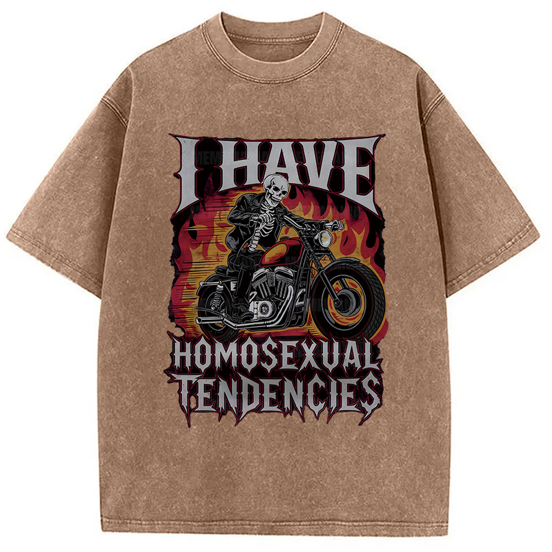 Modecanvas I Have Homosexual Tendencies DTG Printing Washed T-Shirt-modecanvas