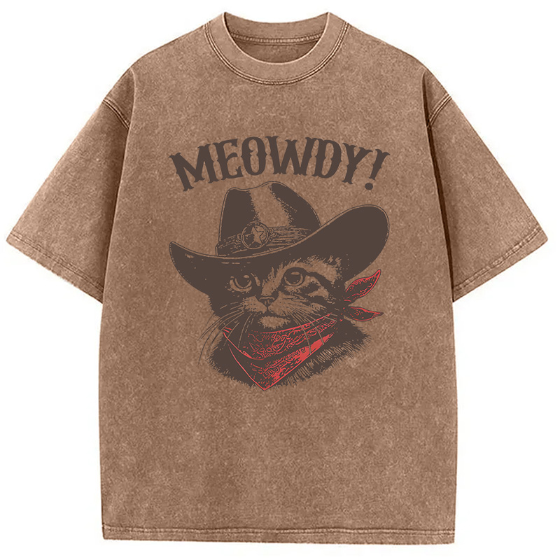 Modecanvas Meowdy Cowboy Cat DTG Printing Washed T-Shirt
