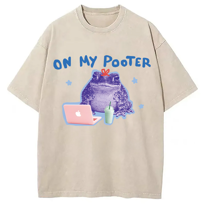 Modecanvas On My Pooter Funny Frog DTG Printing Washed T-Shirt