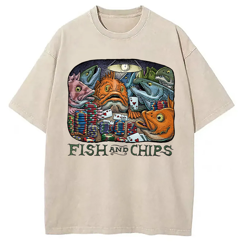Modecanvas Fish And Chips Washed T-Shirt-modecanvas