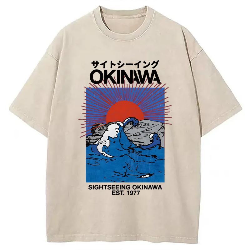 Modecanvas Sightseeing Okinawa DTG Printing Washed T-Shirt