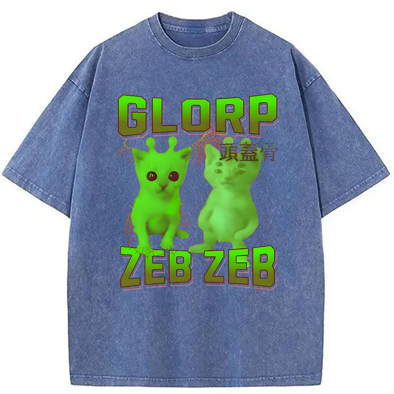 Modecanvas Glorp Gnarp Cat Meme DTG Printing Washed T-Shirt