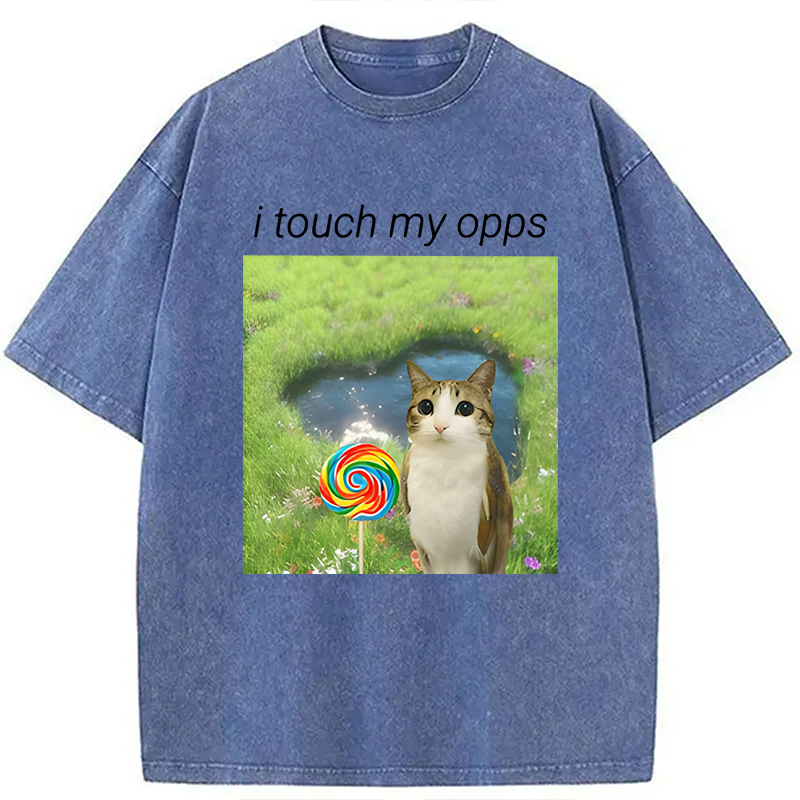 Modecanvas Funny Meowl Meme DTG Printing Washed T-Shirt
