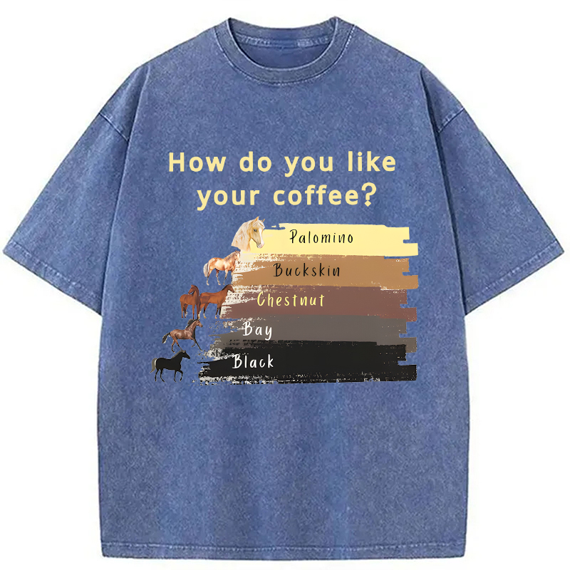Modecanvas Funny Horse and Coffee DTG Printing Washed T-Shirt