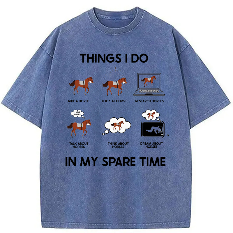 Modecanvas Funny Horse Meme DTG Printing Washed T-Shirt
