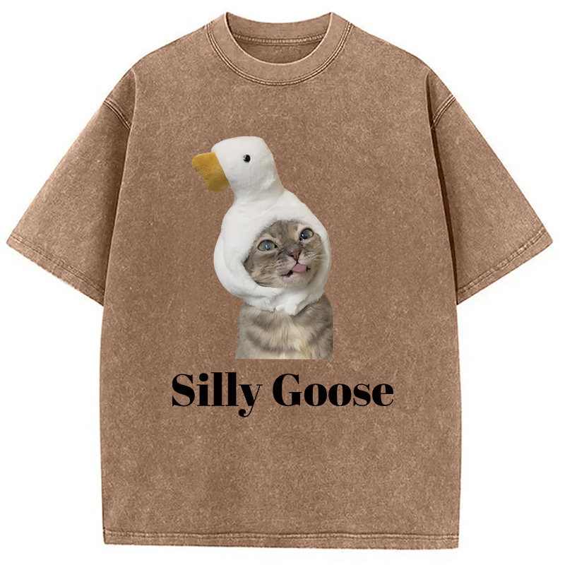 Modecanvas Goose Cat DTG Printing Washed T-Shirt