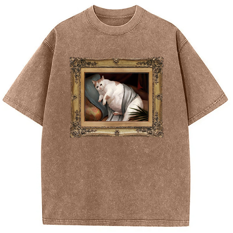 Modecanvas Fat Cat Crying In The Mansion DTG Printing Washed T-Shirt