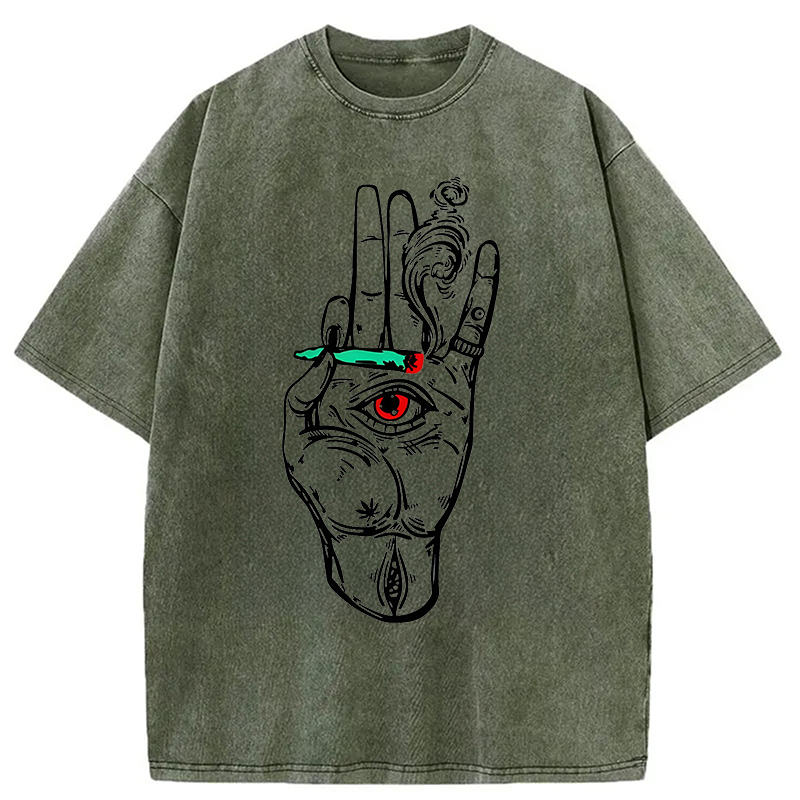 Modecanvas All Eyes On Me Cigarette DTG Printing Washed T-Shirt
