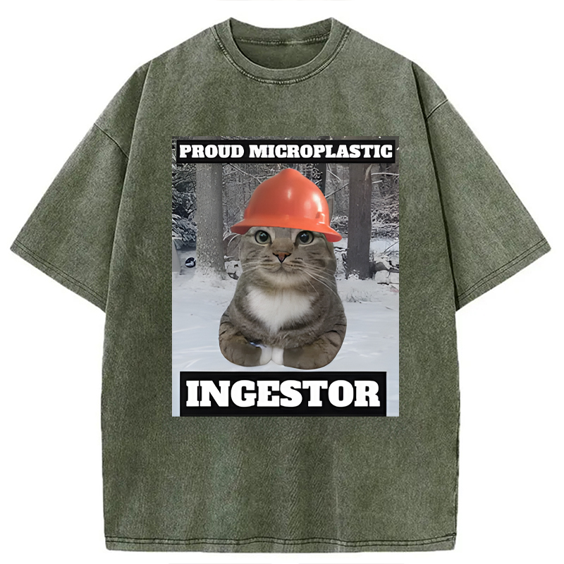 Modecanvas Proud Microplastic Ingestor Cat Meme DTG Printing Washed T-Shirt