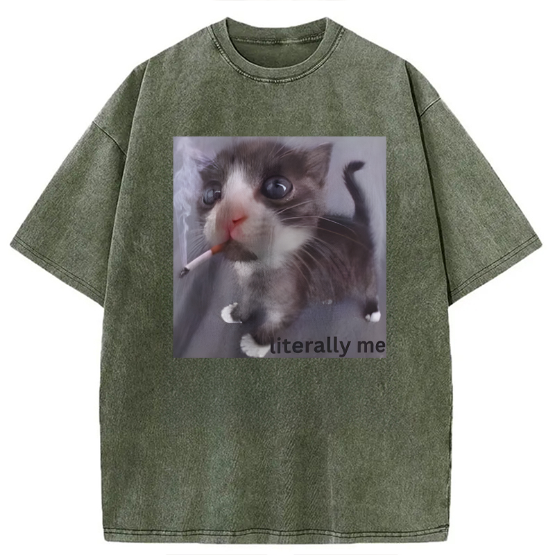 Modecanvas Literally Me Smoking Cat DTG Printing Washed T-Shirt