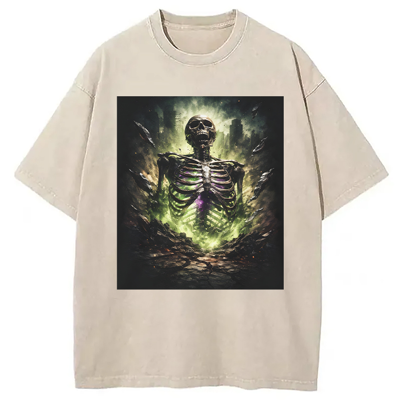 Modecanvas Radioactive Inspired Skeleton DTG Printing Washed T-Shirt