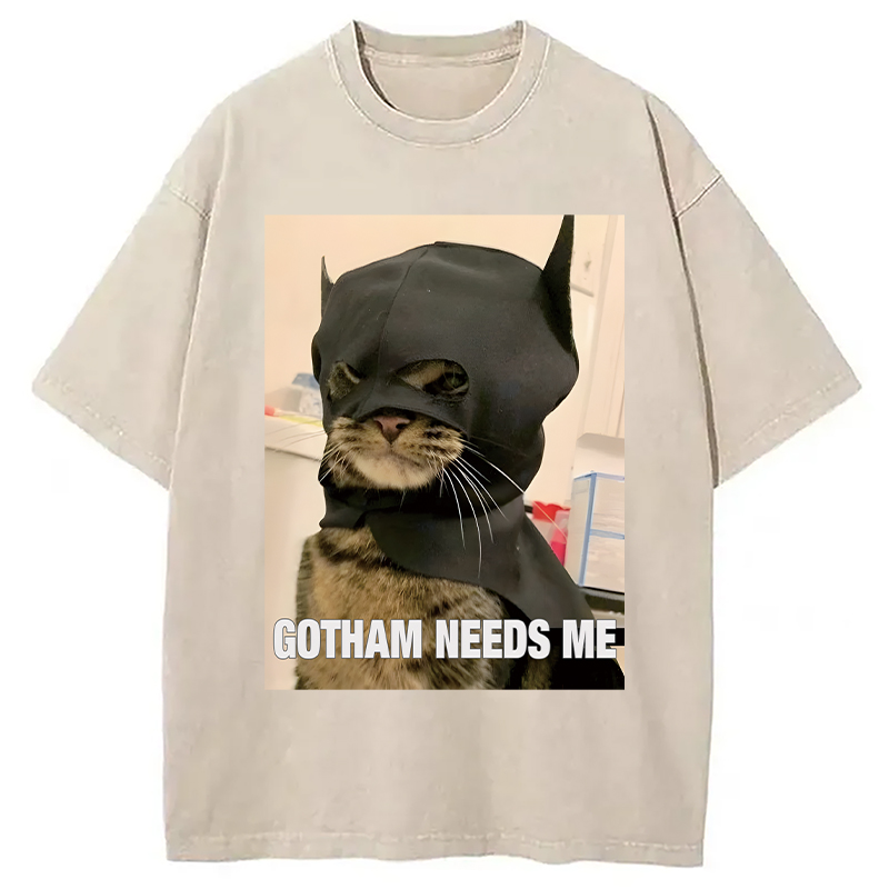 Modecanvas Bat Cat Meme DTG Printing Washed T-Shirt