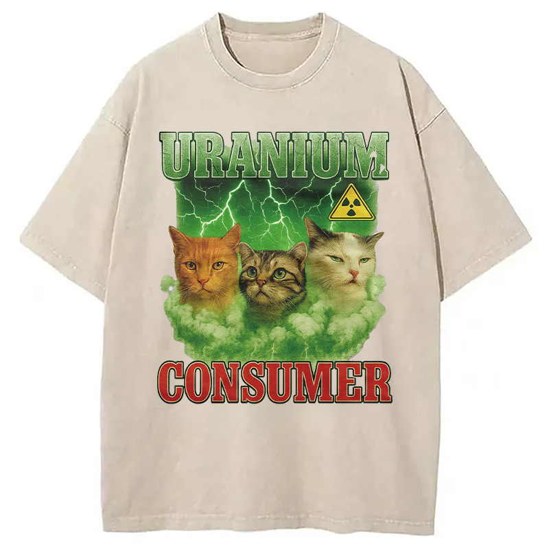 Modecanvas Uranium Consumer Cat DTG Printing Washed T-Shirt