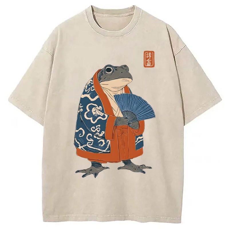 Modecanvas Frog Kimono DTG Printing Washed T-Shirt