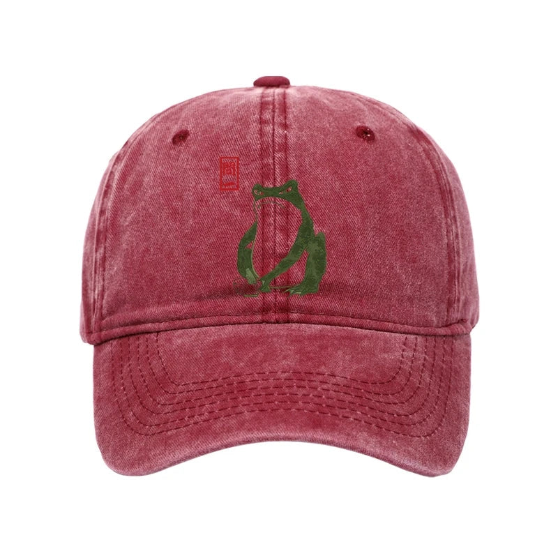 Modecanvas Woodblock Print Frog Washed Cap-modecanvas
