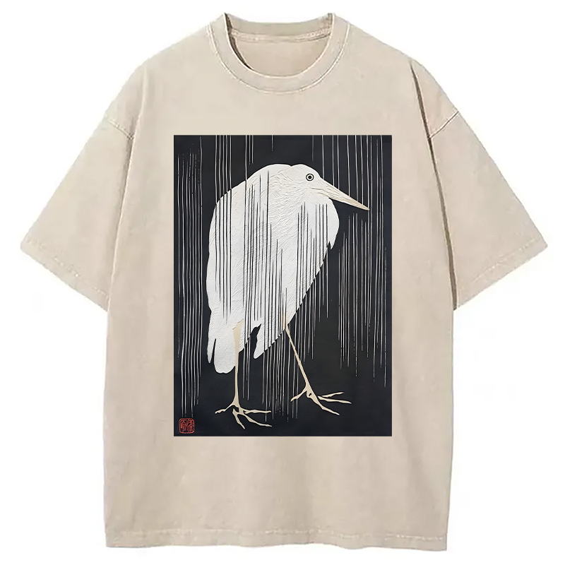 Modecanvas Heron In The Rain DTG Printing Washed T-Shirt