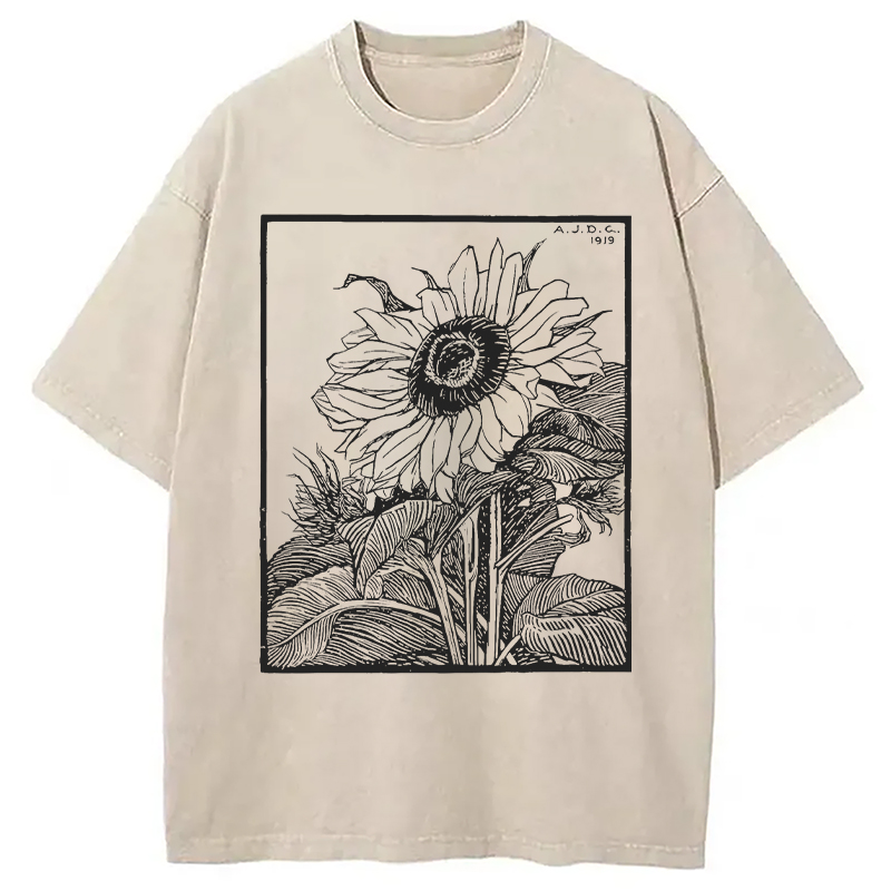 Modecanvas Sunflower Vintage DTG Printing Washed T-Shirt