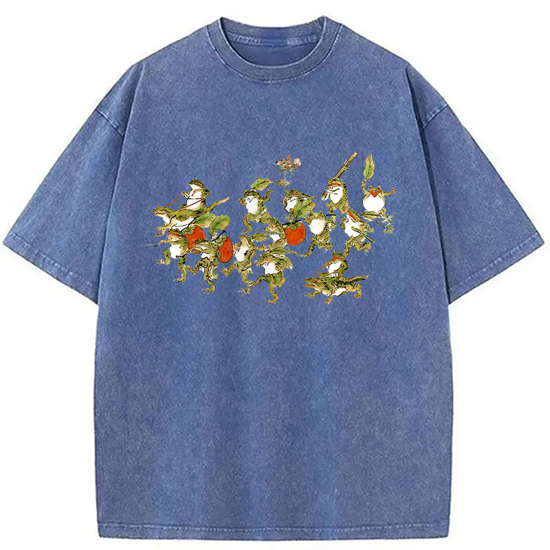 Modecanvas Frogs Riding Lizards DTG Printing Washed T-Shirt