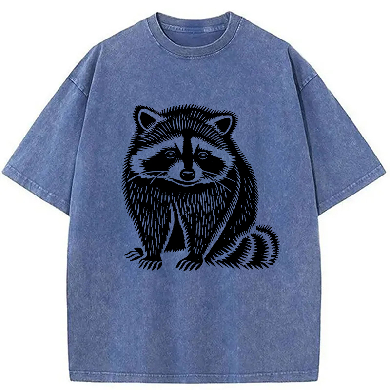 Modecanvas Vintage Minimalist Raccoon DTG Printing Washed T-Shirt