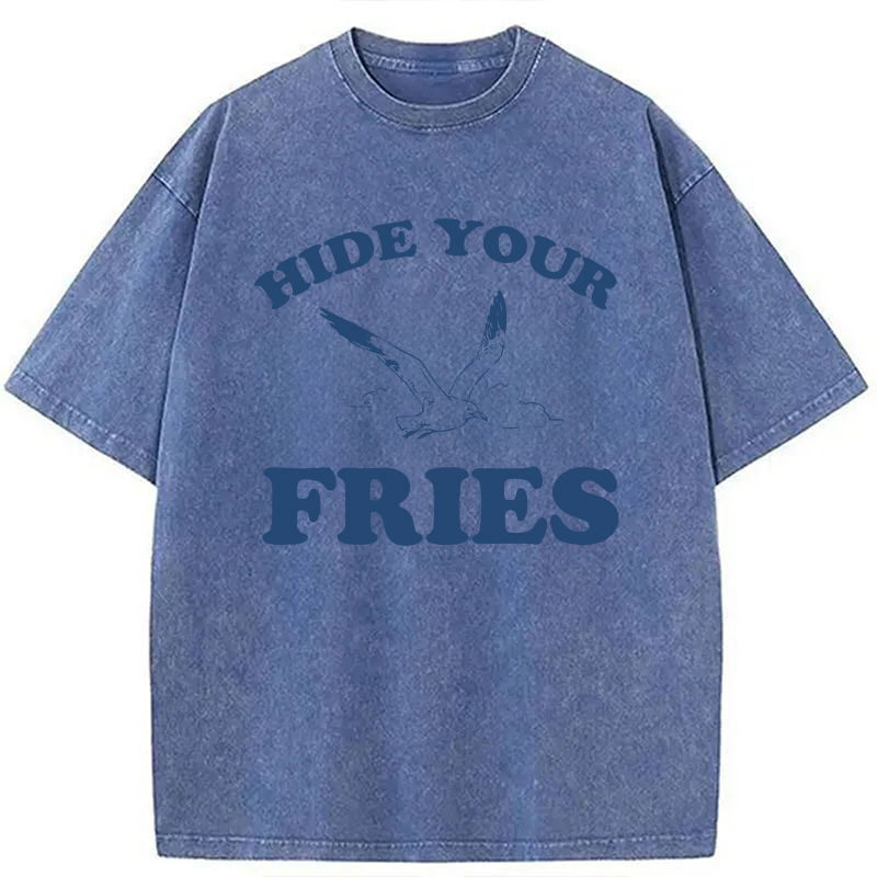 Modecanvas Hide Your Fries Funny DTG Printing Washed T-Shirt