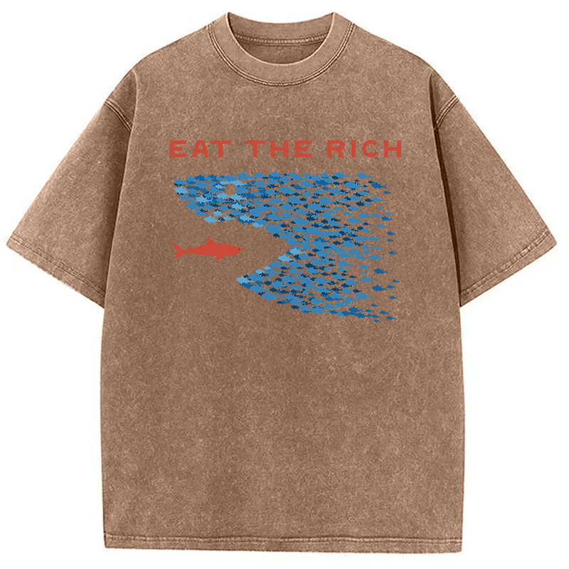 Modecanvas Eat The Rich Fish DTG Printing Washed T-Shirt