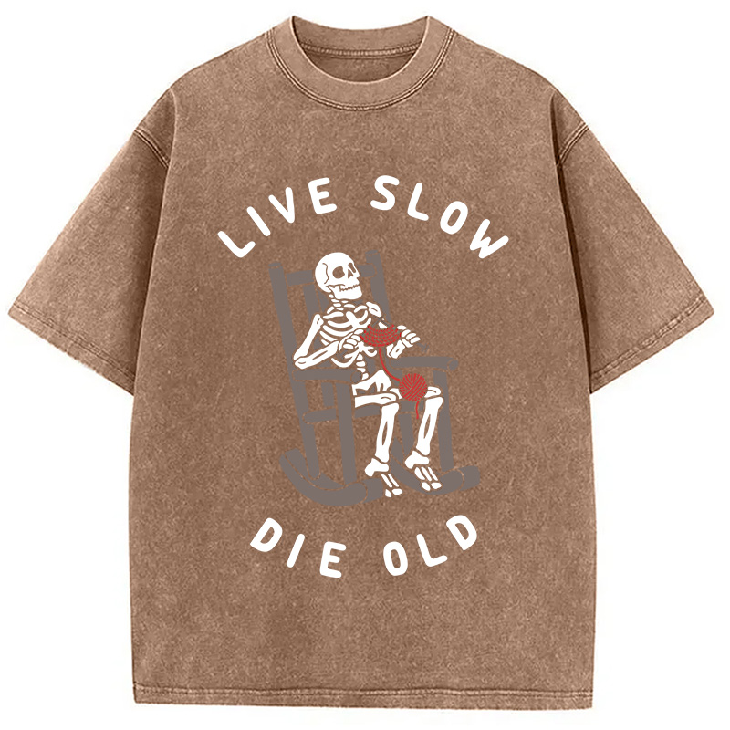 Modecanvas Live Slow Die Old DTG Printing Washed T-Shirt-modecanvas