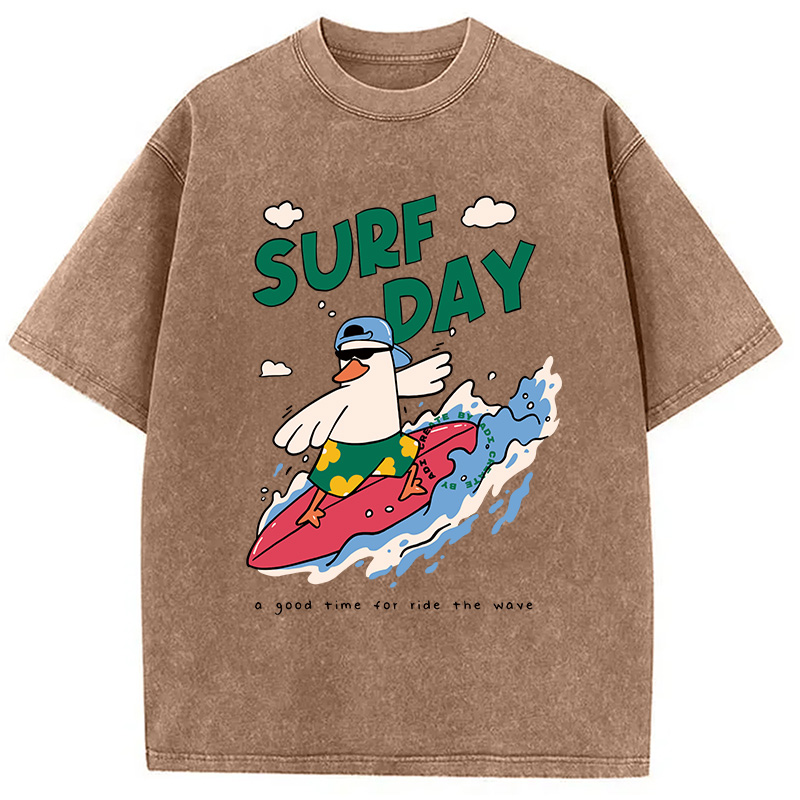 Modecanvas Surfing Duck DTG Printing Washed T-Shirt