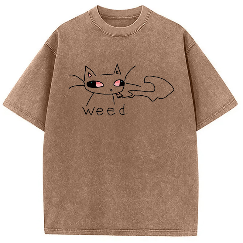 Modecanvas Smoking Weed Cat Meme DTG Printing Washed T-Shirt