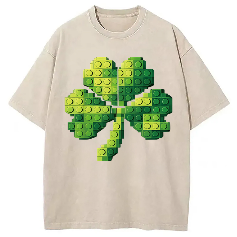 Modecanvas Funny Building Shamrock Blocks St Patricks Day DTG Printing Washed T-Shirt