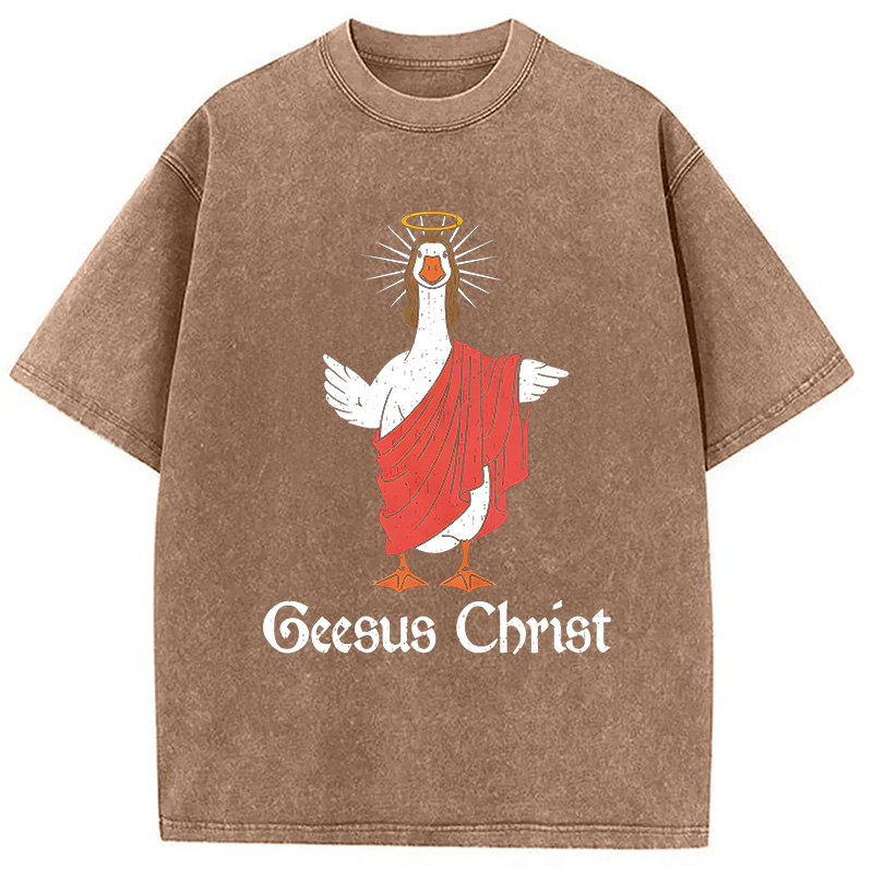 Modecanvas Geesus Christ Funny DTG Printing Washed T-Shirt