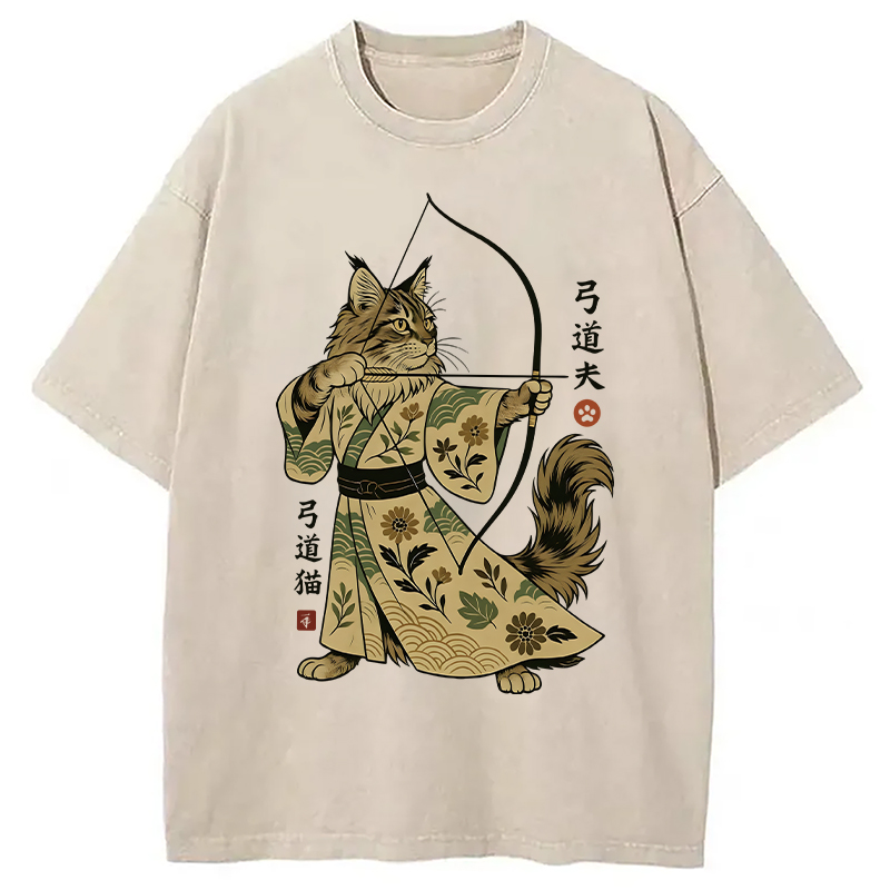 Modecanvas Archer Cat DTG Printing Washed T-Shirt