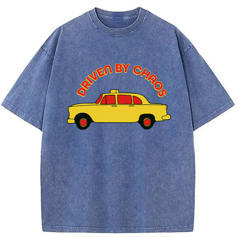 Modecanvas Vintage Taxi Pop Art DTG Printing Washed T-Shirt