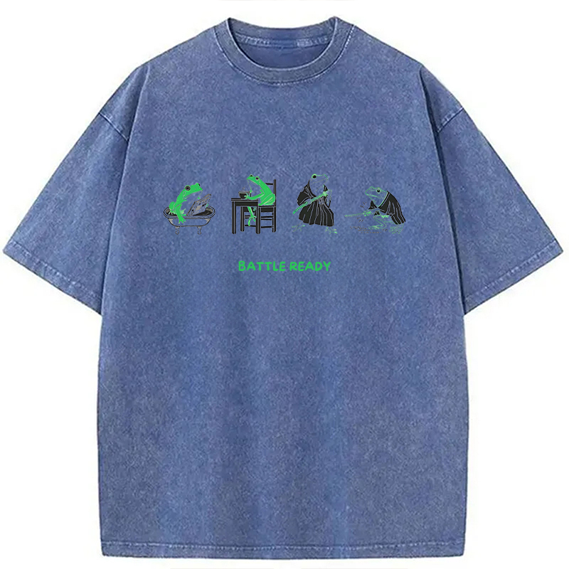 Modecanvas Funny Morning Routine Frog DTG Printing Washed T-Shirt
