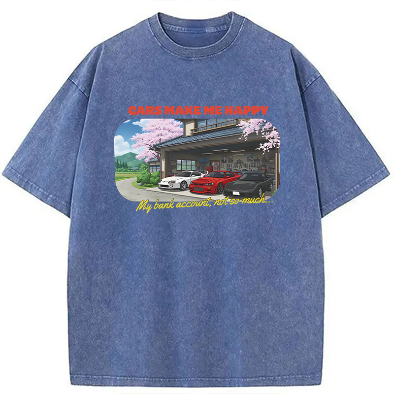 Modecanvas Cars Make Me Happy DTG Printing Washed T-Shirt