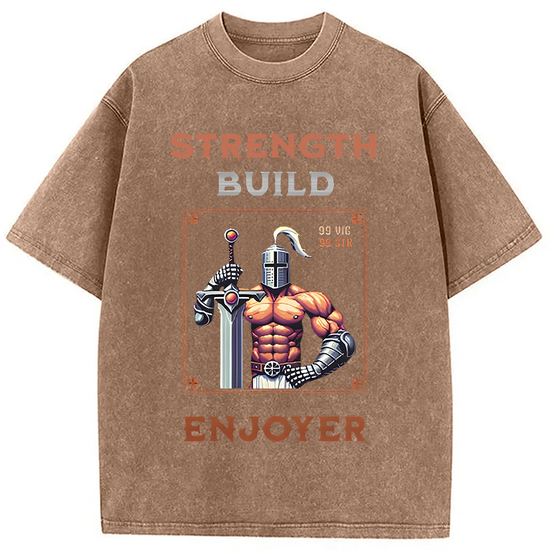 Modecanvas Strength Build Enjoyer Dank Souls Meme DTG Printing Washed T-Shirt